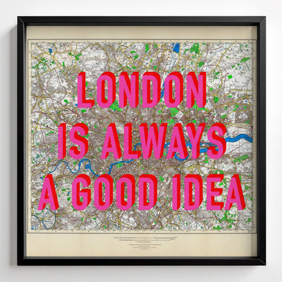 London Retro Pop Art Map Print (square v2) - black frame mockup - Magic Posters