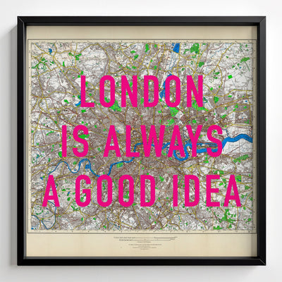 London Retro Pop Art Map Print (square v2) - black frame mockup - Magic Posters