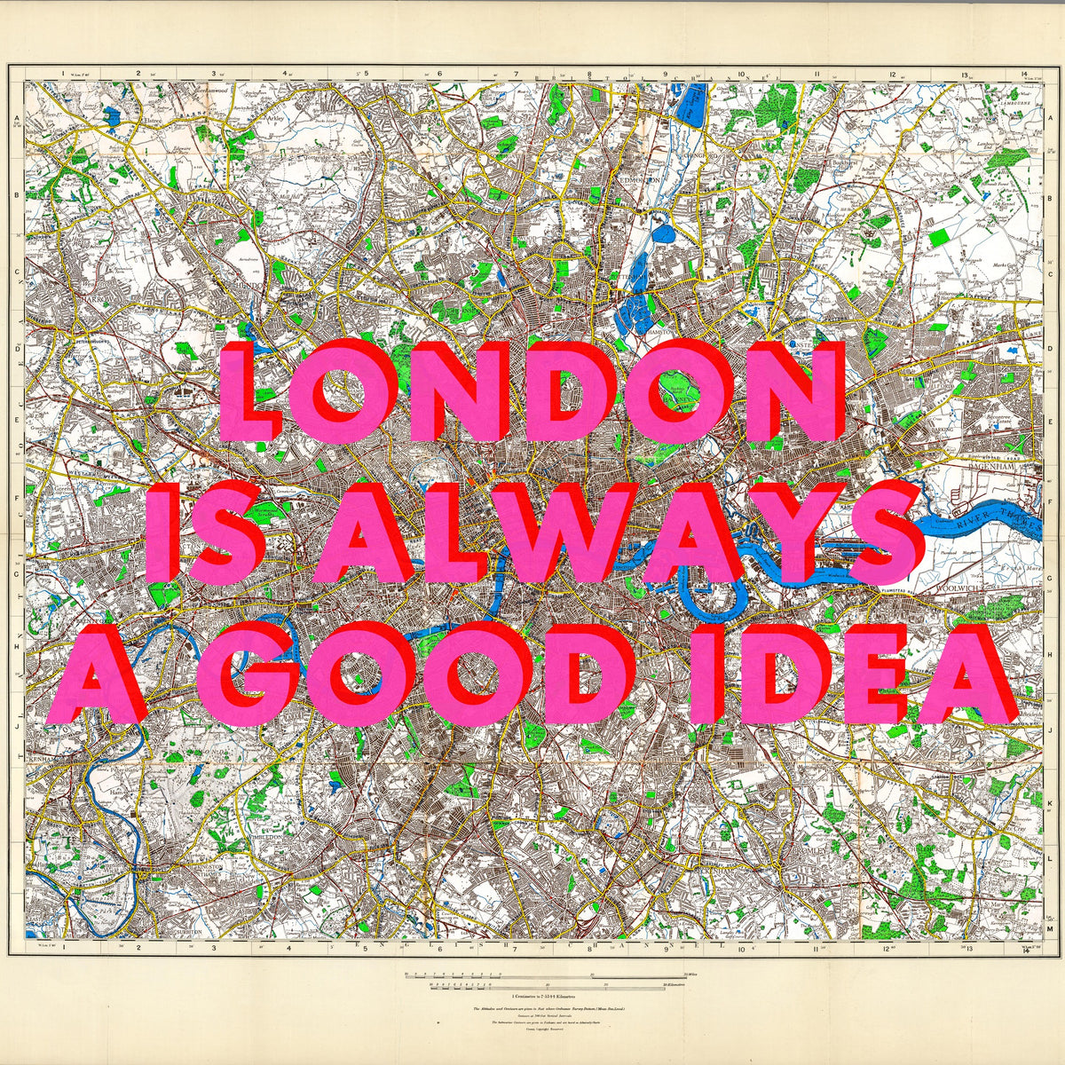 London Retro Pop Art Map Print (square v2)