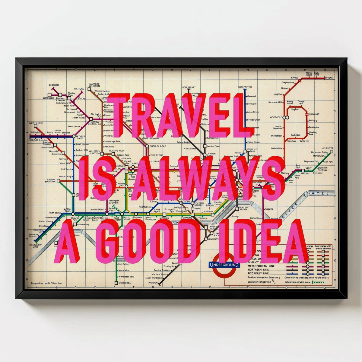 London Underground Retro Pop Art Map Print - black frame mockup - Magic Posters