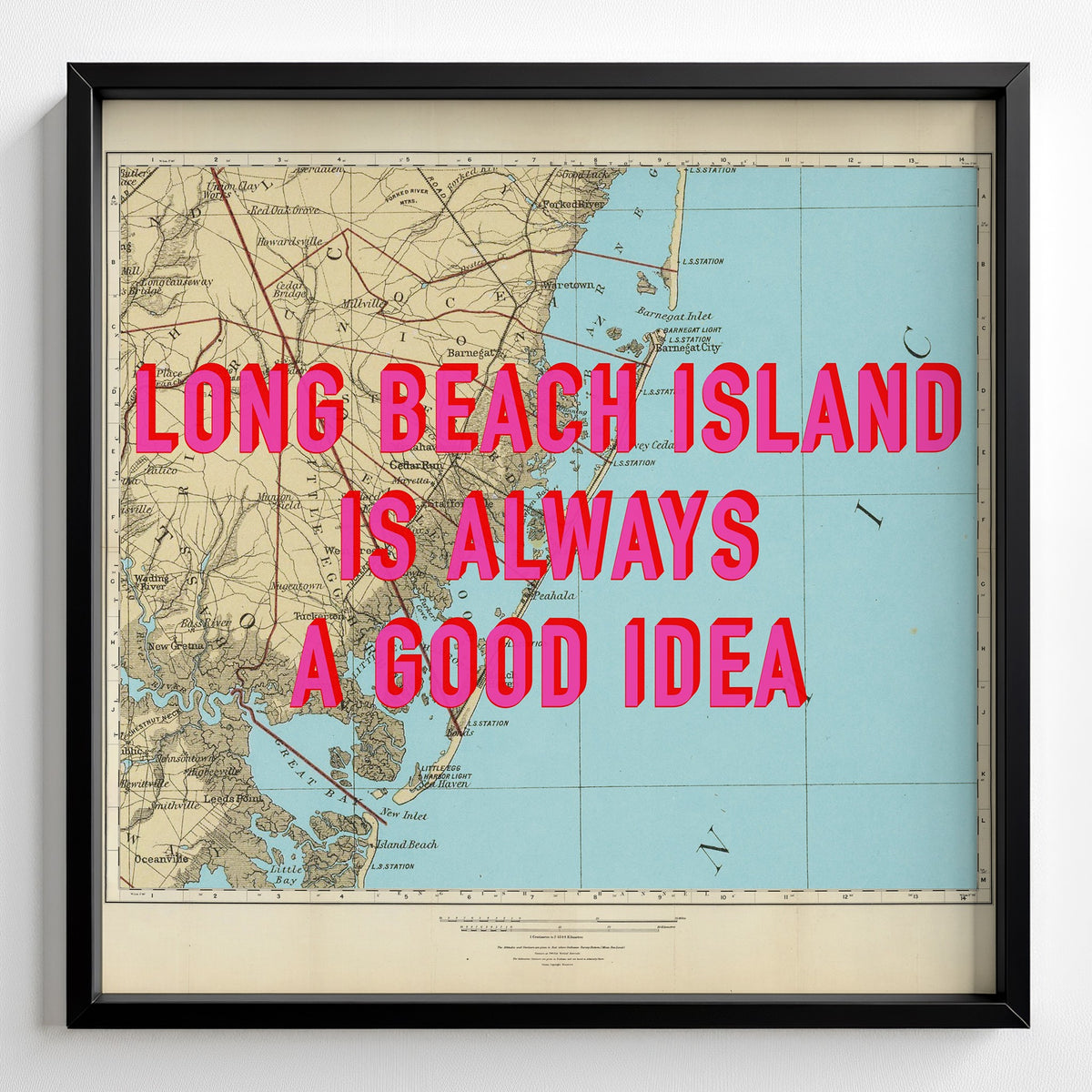 Long Beach Island Retro Pop Art Map Print (square) - Magic Posters