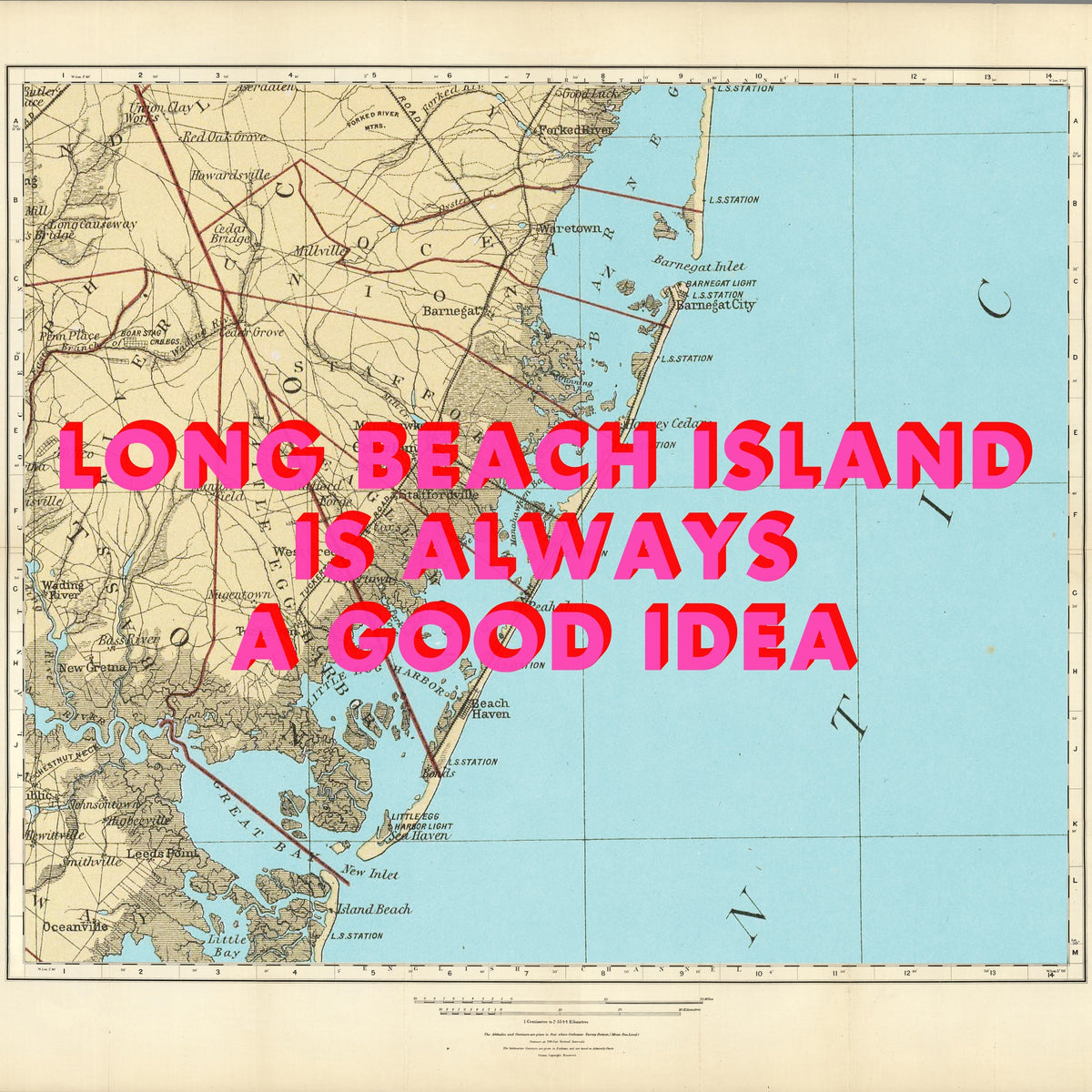 Long Beach Island Retro Pop Art Map Print (square)
