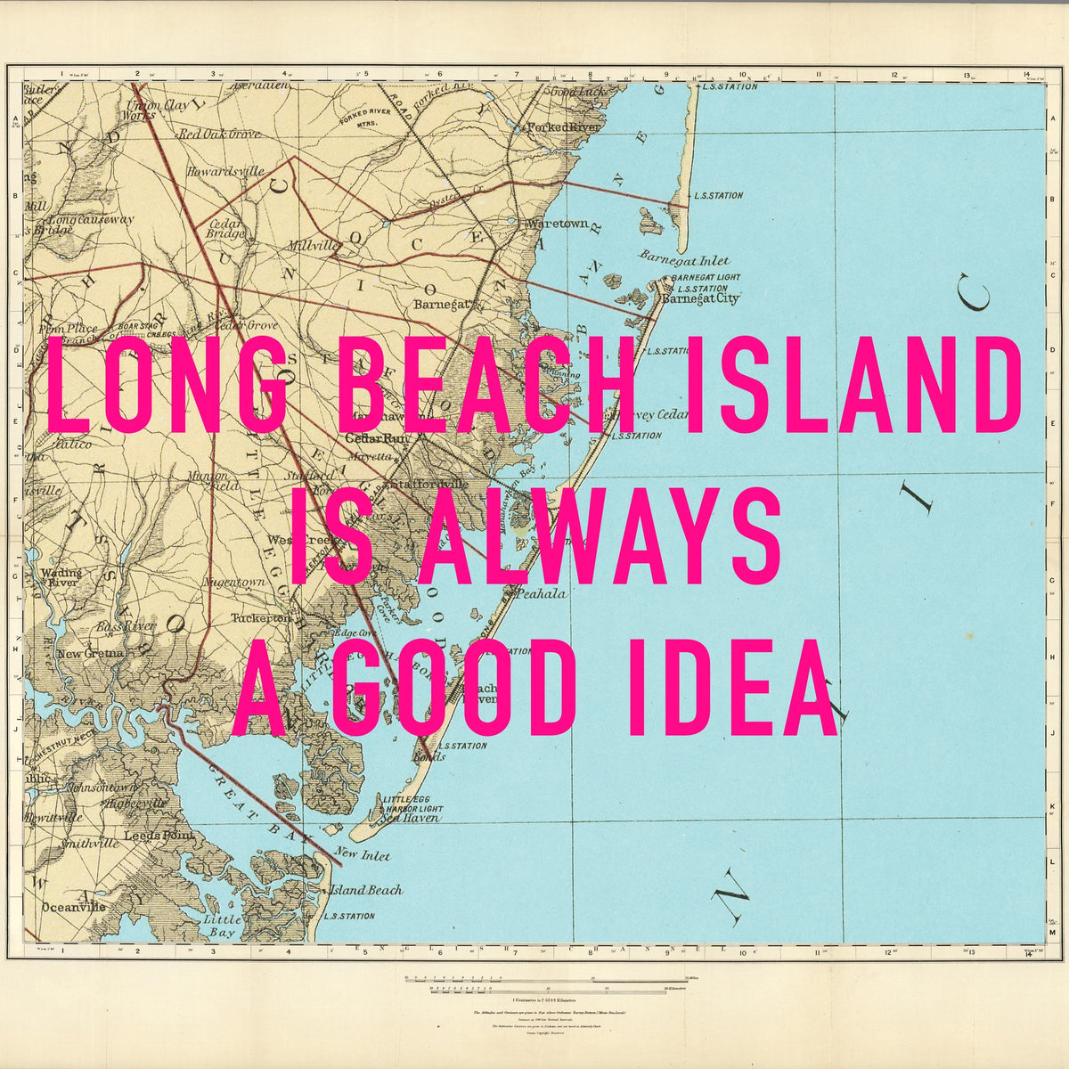 Long Beach Island Retro Pop Art Map Print (square)