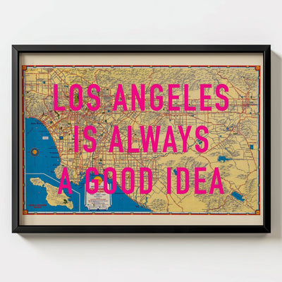 Los Angeles California Retro Pop Art Map Print (landscape) - black frame mockup - Magic Posters