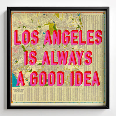 Los Angeles California Retro Pop Art Street Map Print (Square) - black frame mockup - Magic Posters