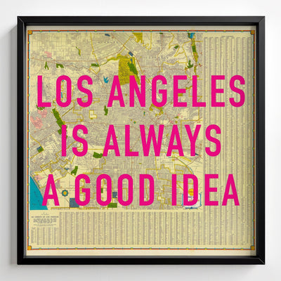 Los Angeles California Retro Pop Art Street Map Print (Square) - black frame mockup - Magic Posters