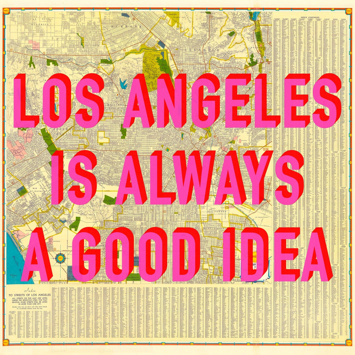 Los Angeles California Retro Pop Art Street Map Print (Square)