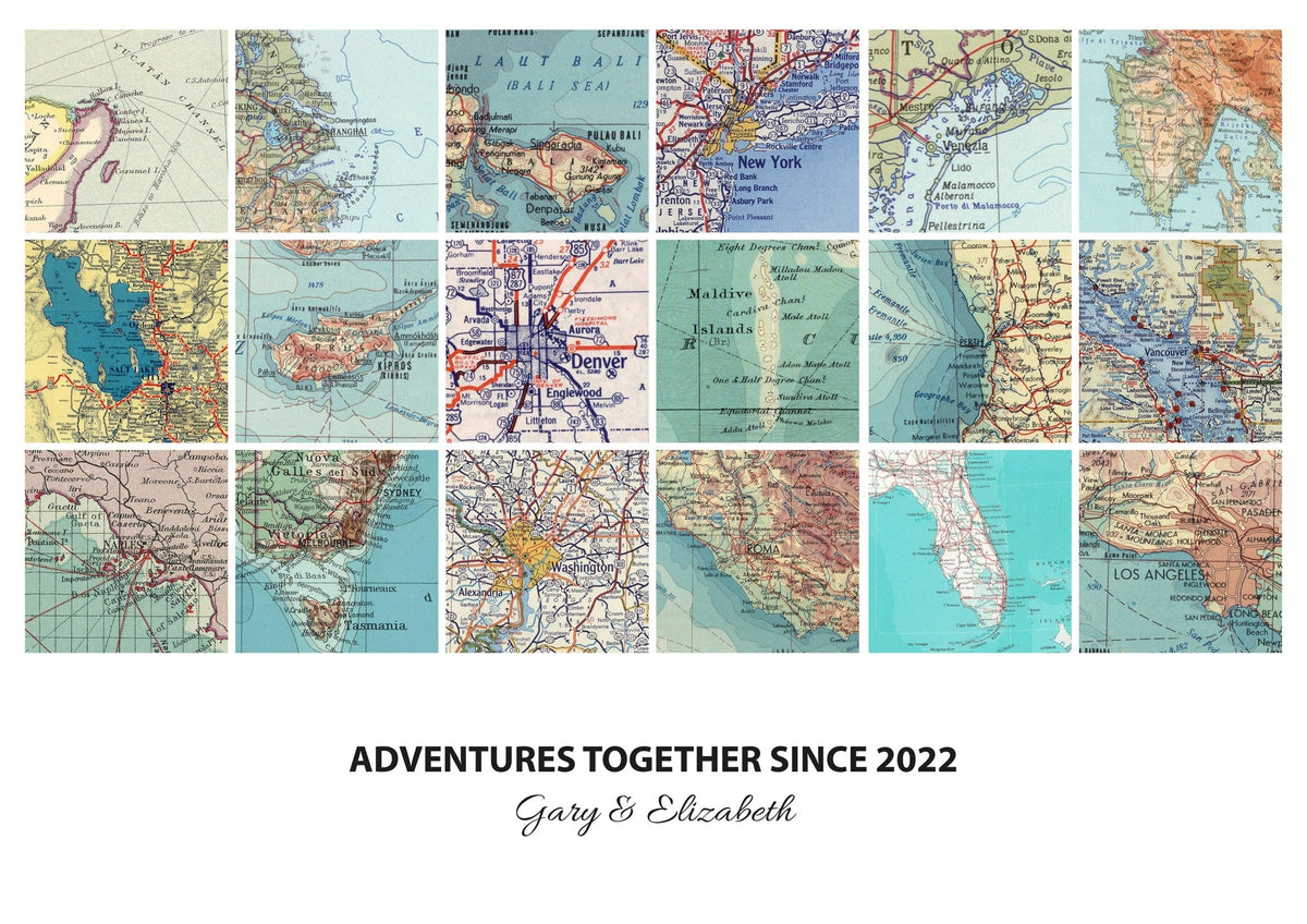 Personalised Travel Map Print (Landscape Square Modern)