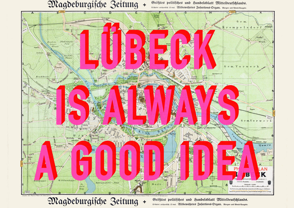 Lübeck Retro Pop Art Map Print (landscape) - Magic Posters