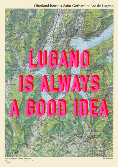 Lugano Retro Pop Art Map Print (portrait) - Magic Posters