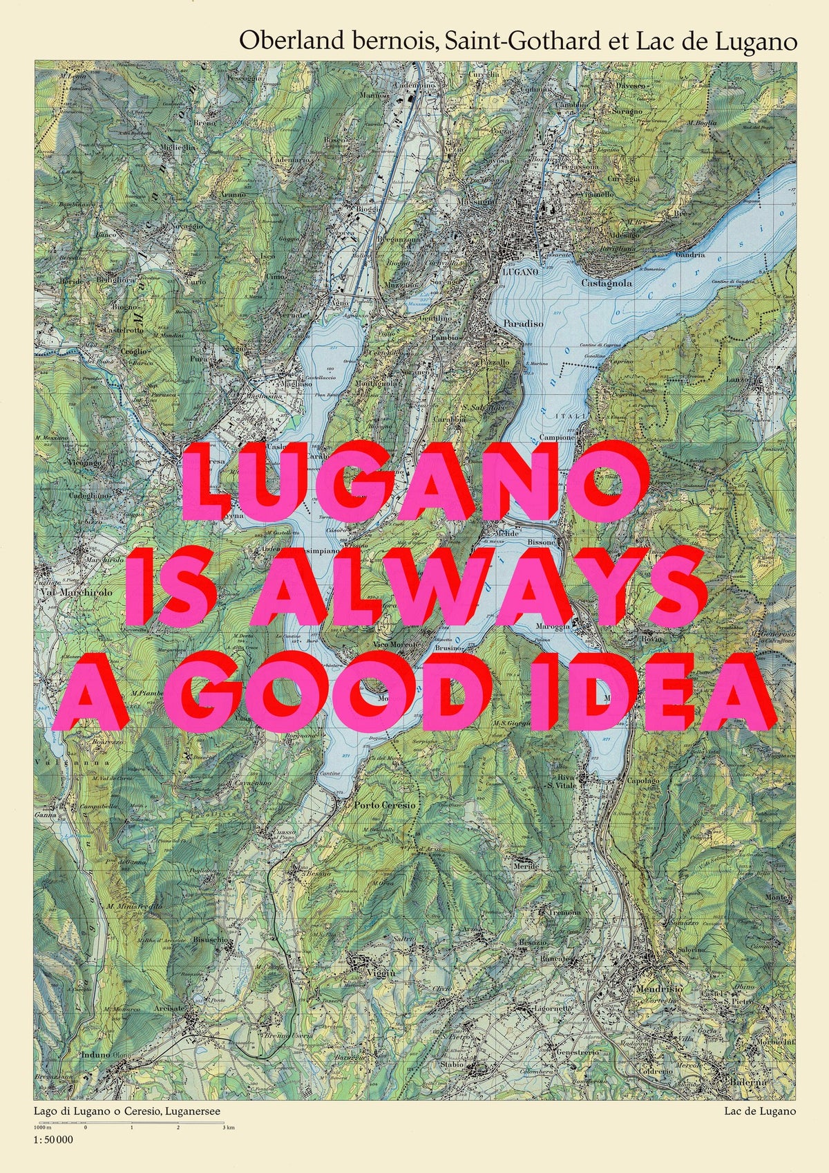 Lugano Retro Pop Art Map Print (portrait) - Magic Posters