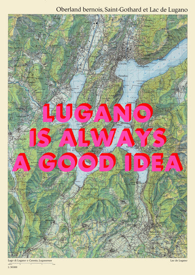 Lugano Retro Pop Art Map Print (portrait) - Magic Posters