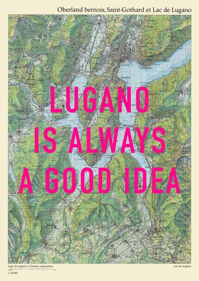 Lugano Retro Pop Art Map Print (portrait) - Magic Posters