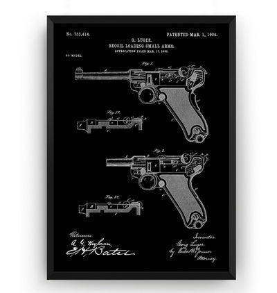 Luger Pistol 1904 Patent Print - Magic Posters
