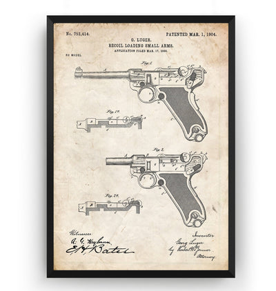 Luger Pistol 1904 Patent Print - Magic Posters