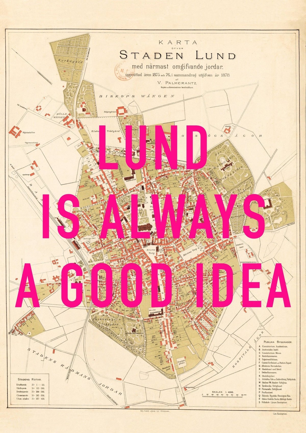 Lund Retro Pop Art Map Print (portrait)
