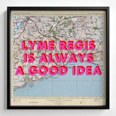 Lyme Regis Retro Pop Art Map Print (square) - Magic Posters
