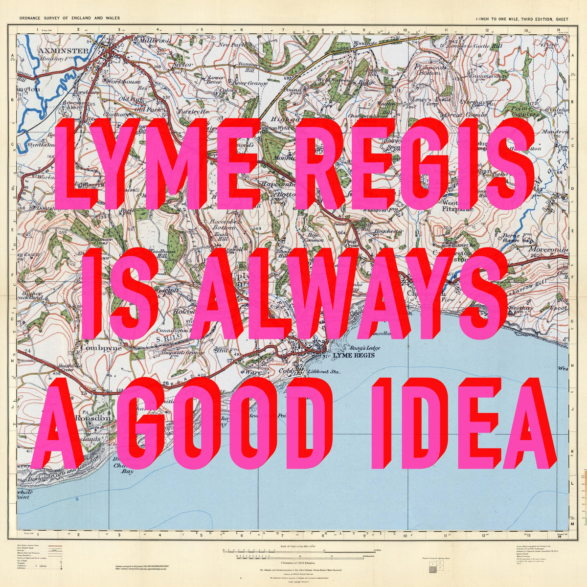 Lyme Regis Retro Pop Art Map Print (square)