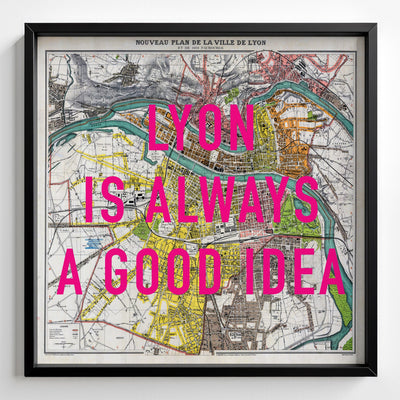 Lyon Retro Pop Art Map Print (square) - Magic Posters