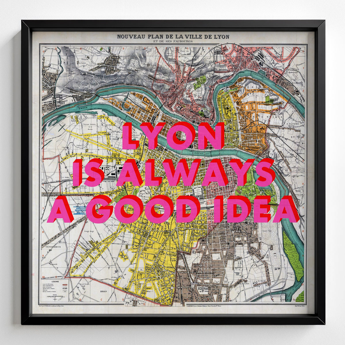 Lyon Retro Pop Art Map Print (square) - Magic Posters