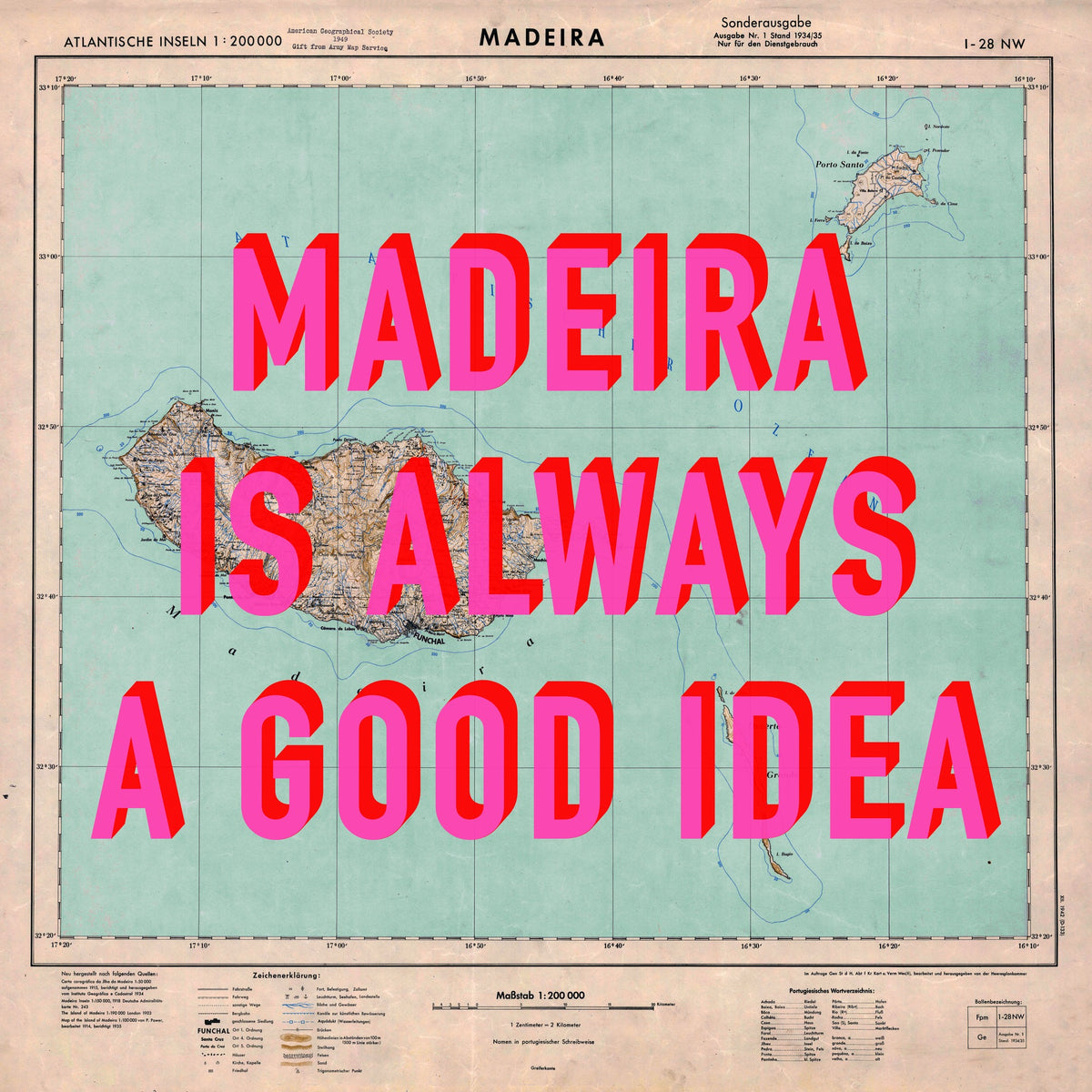Madeira Retro Pop Art Map Print (square)