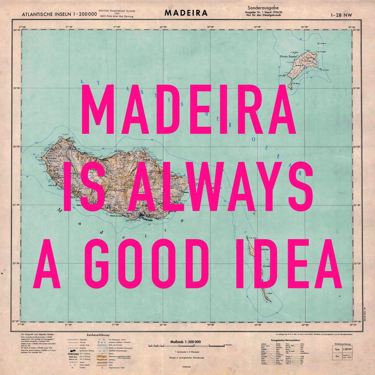 Madeira Retro Pop Art Map Print (square)