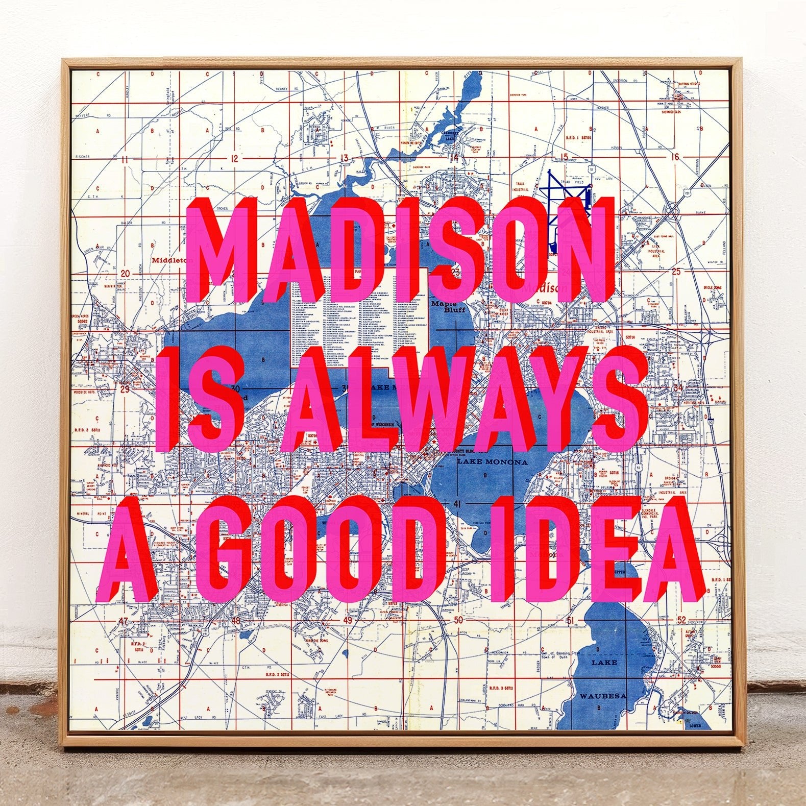 Madison Retro Pop Art Map Print Wisconsin (Square) - Magic Posters