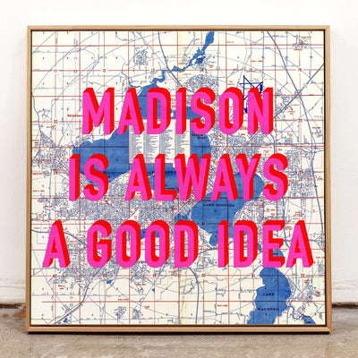 Madison Retro Pop Art Map Print Wisconsin (Square) - Magic Posters