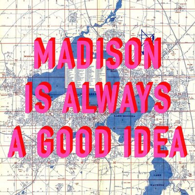 Madison Retro Pop Art Map Print Wisconsin (Square)