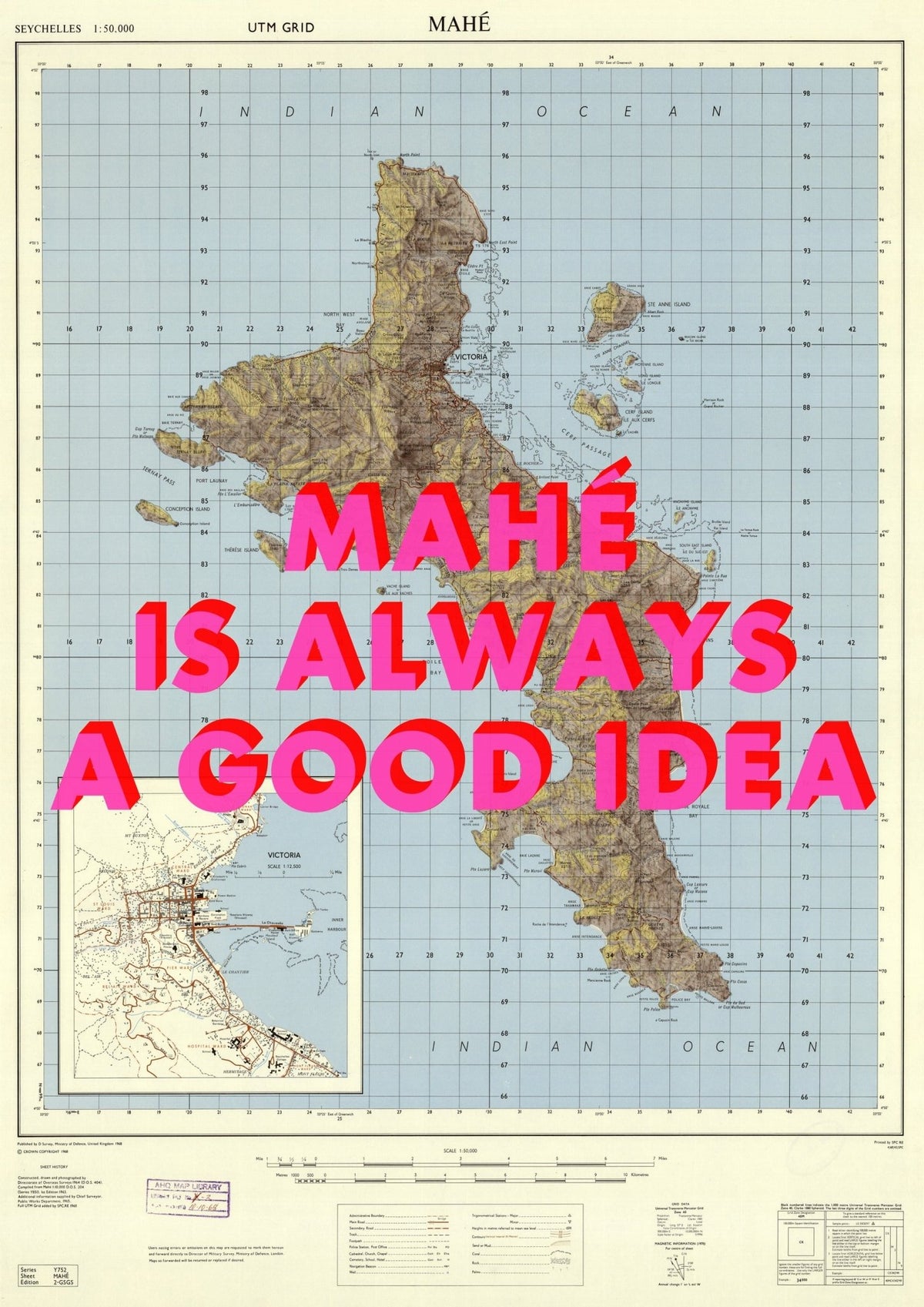 Mahé Retro Pop Art Map Print (portrait)