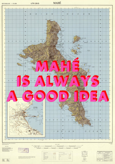 Mahé Retro Pop Art Map Print (portrait)