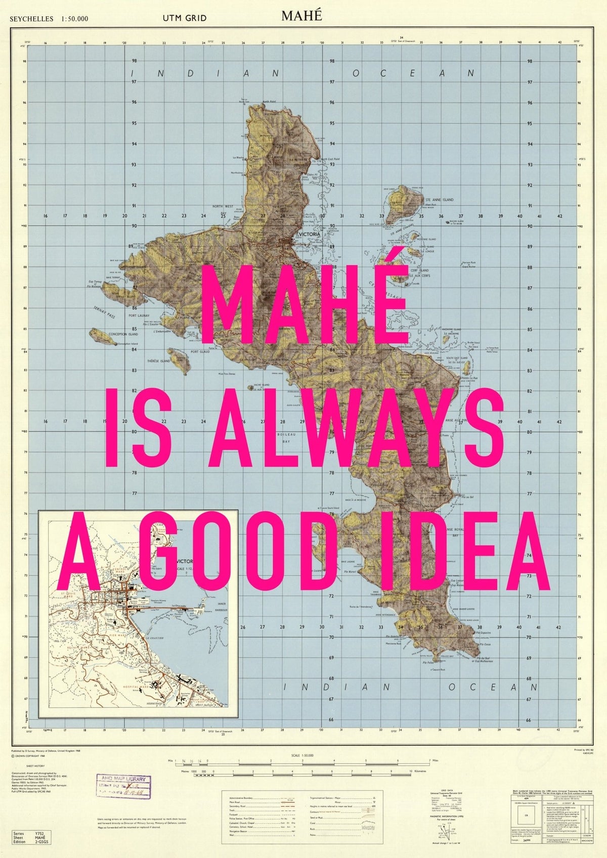 Mahé Retro Pop Art Map Print (portrait)