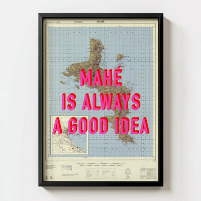 Mahé Retro Pop Art Map Print (portrait) - Magic Posters