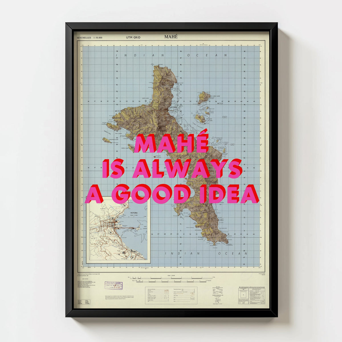 Mahé Retro Pop Art Map Print (portrait) - Magic Posters