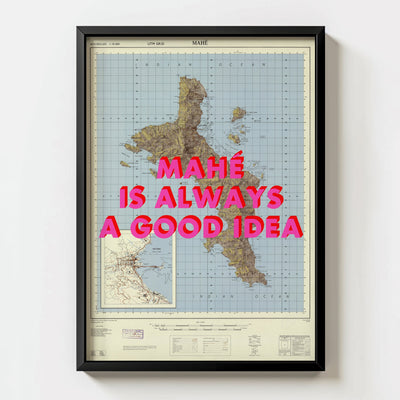 Mahé Retro Pop Art Map Print (portrait) - Magic Posters