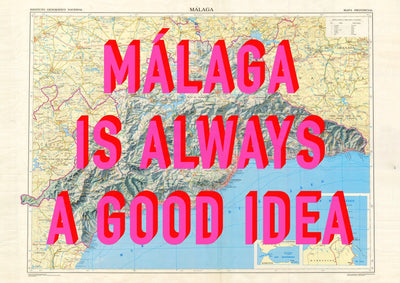 Málaga Retro Pop Art Map Print (landscape)