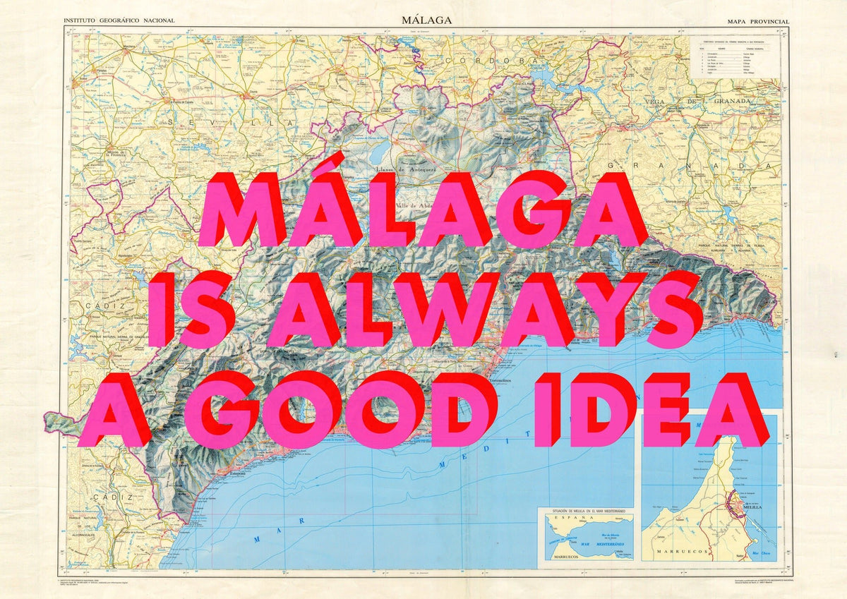 Málaga Retro Pop Art Map Print (landscape)
