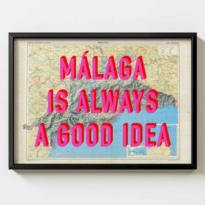 Málaga Retro Pop Art Map Print (landscape) - Magic Posters