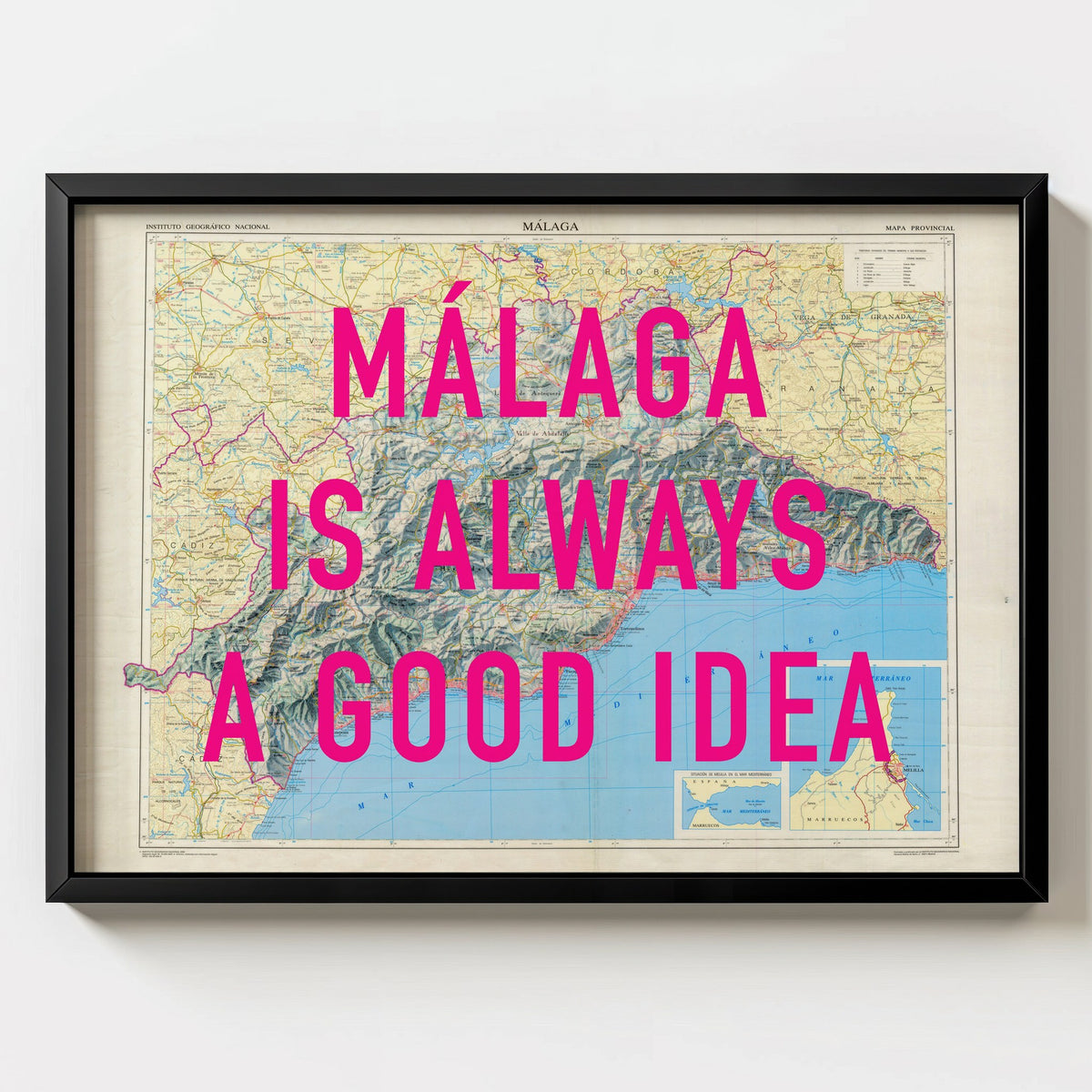 Málaga Retro Pop Art Map Print (landscape) - Magic Posters