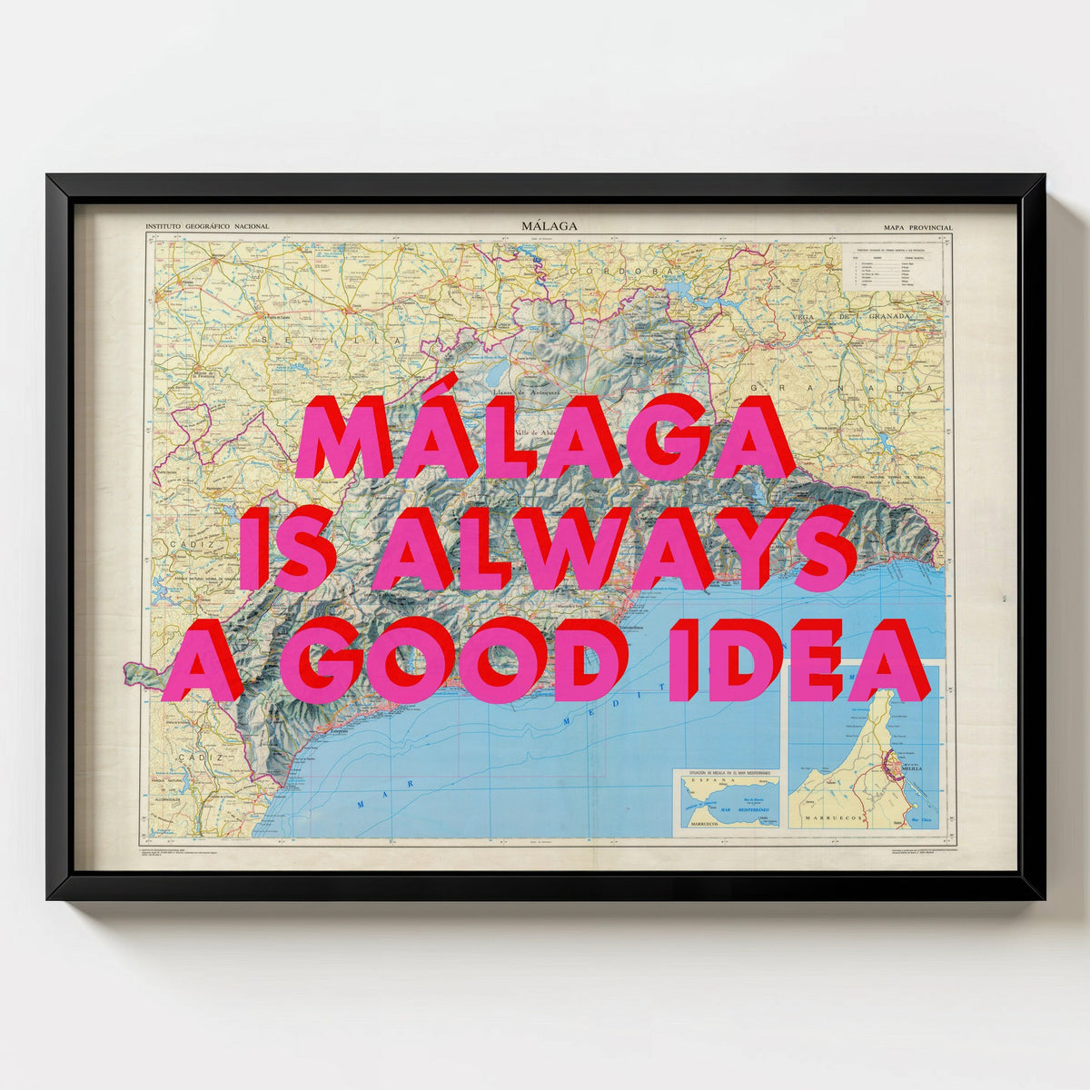 Málaga Retro Pop Art Map Print (landscape) - Magic Posters