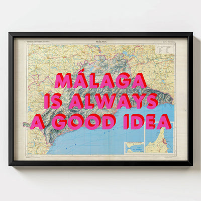 Málaga Retro Pop Art Map Print (landscape) - Magic Posters