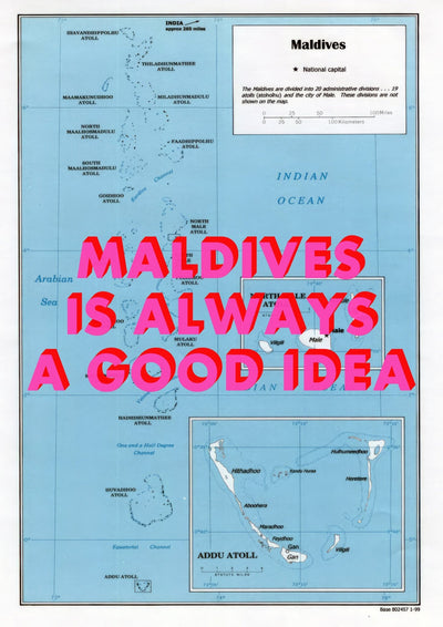 Maldives Retro Pop Art Map Print (portrait) - Magic Posters