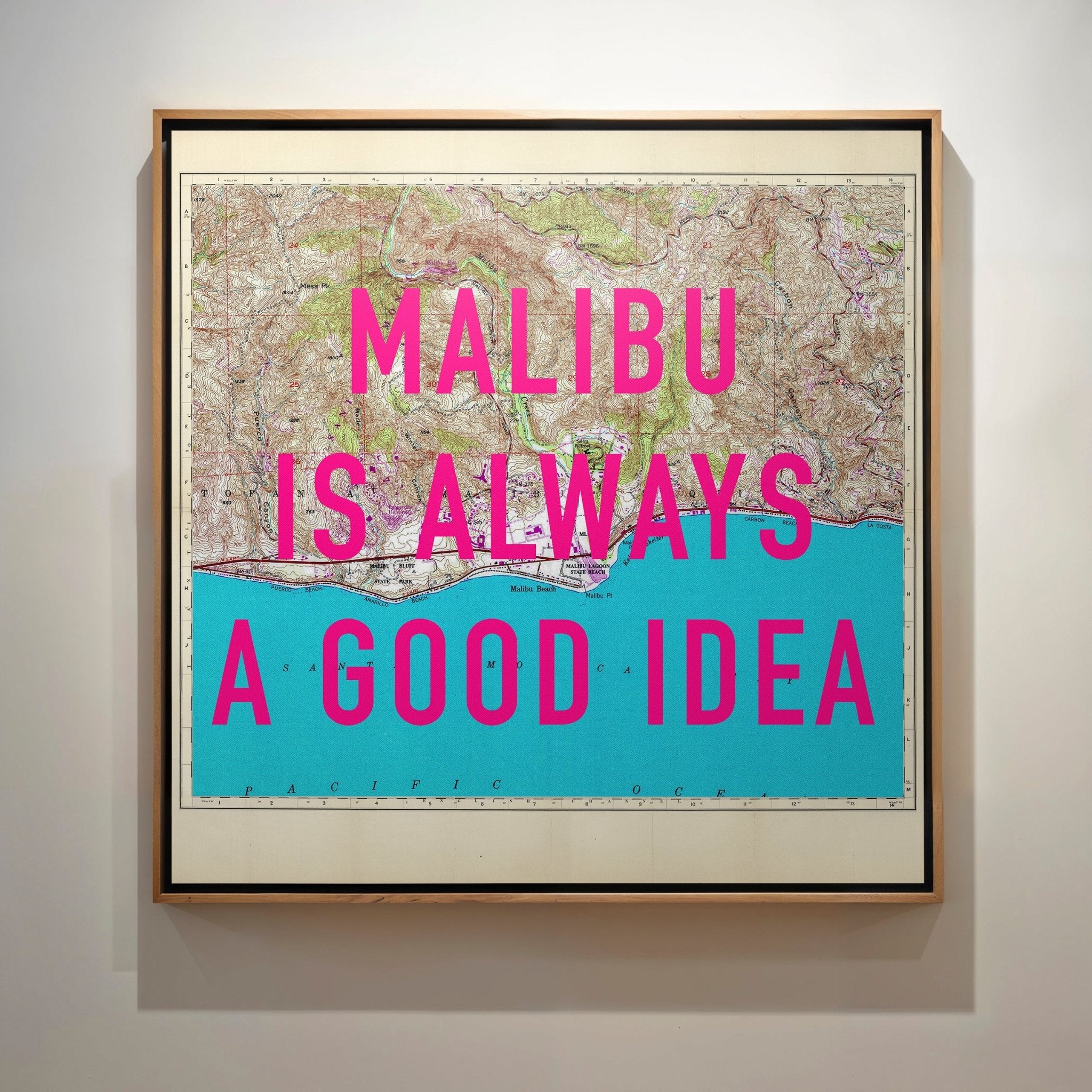 Malibu California Retro Pop Art Map Print (Square) - Magic Posters
