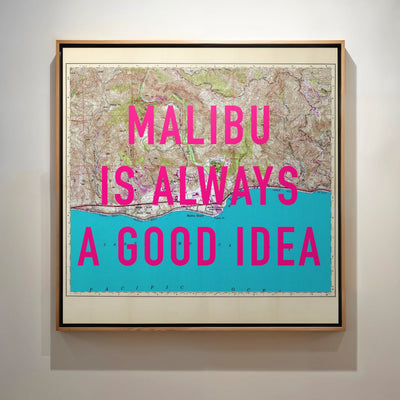 Malibu California Retro Pop Art Map Print (Square) - Magic Posters