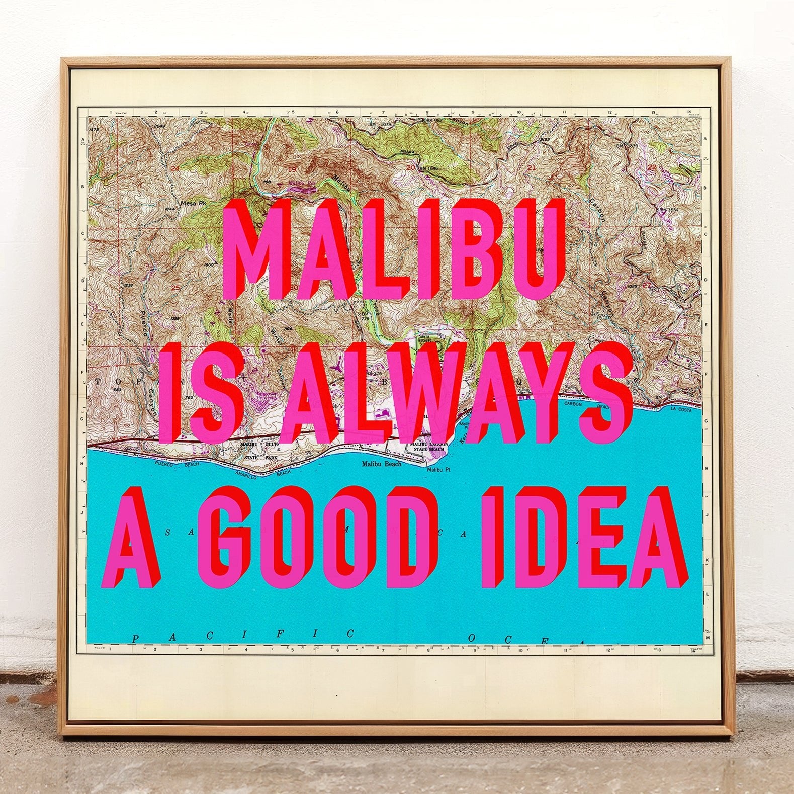 Malibu California Retro Pop Art Map Print (Square) - Magic Posters