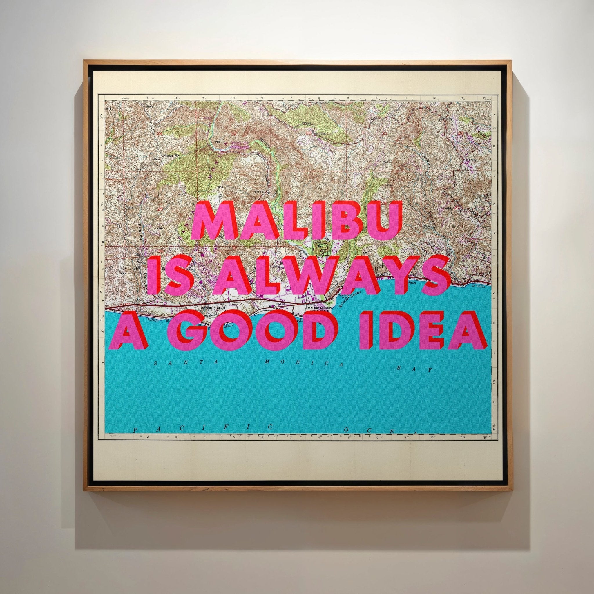 Malibu California Retro Pop Art Map Print (Square) - Magic Posters