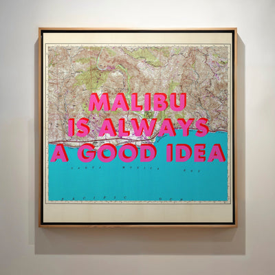 Malibu California Retro Pop Art Map Print (Square) - Magic Posters