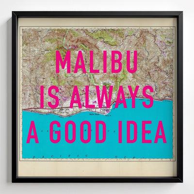 Malibu California Retro Pop Art Map Print (Square) - black frame mockup - Magic Posters