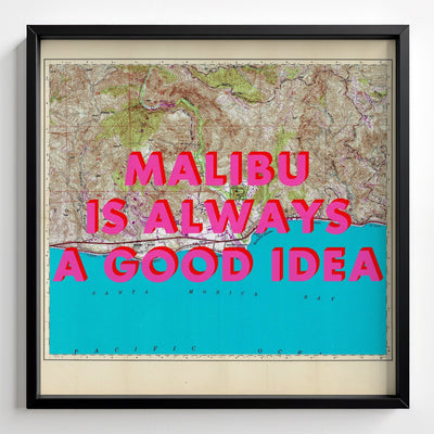 Malibu California Retro Pop Art Map Print (Square) - black frame mockup - Magic Posters