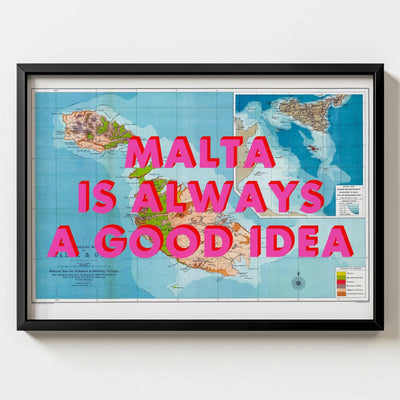 Malta Retro Pop Art Map Print - black frame mockup - Magic Posters